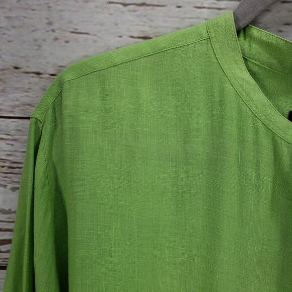 J.Crew Women's Green 100%Linen Button Front Long Sleeve Tunic Top Large - Picture 7 of 14